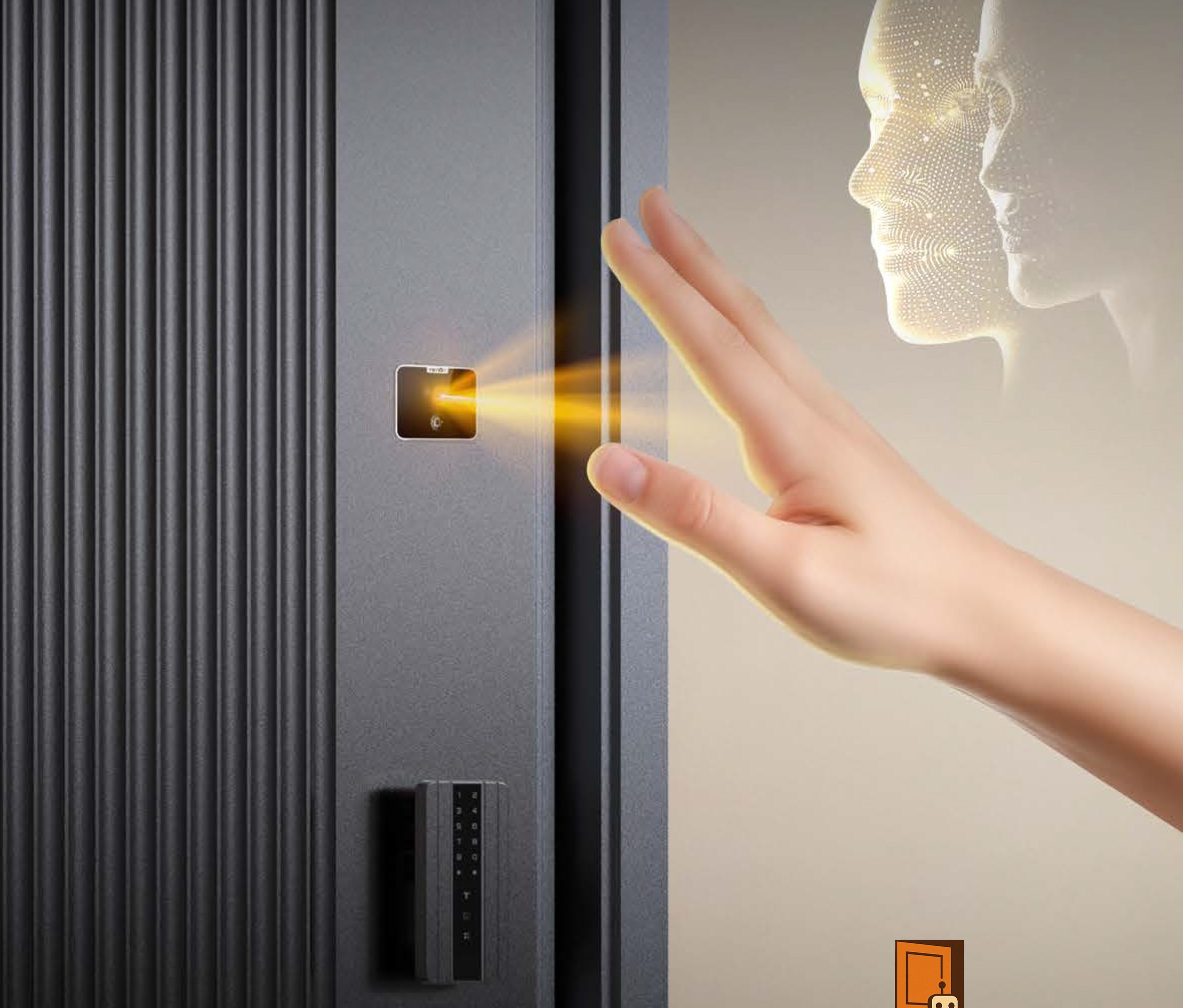 Close-up of DoorBot 3D face recognition biometric unlocking