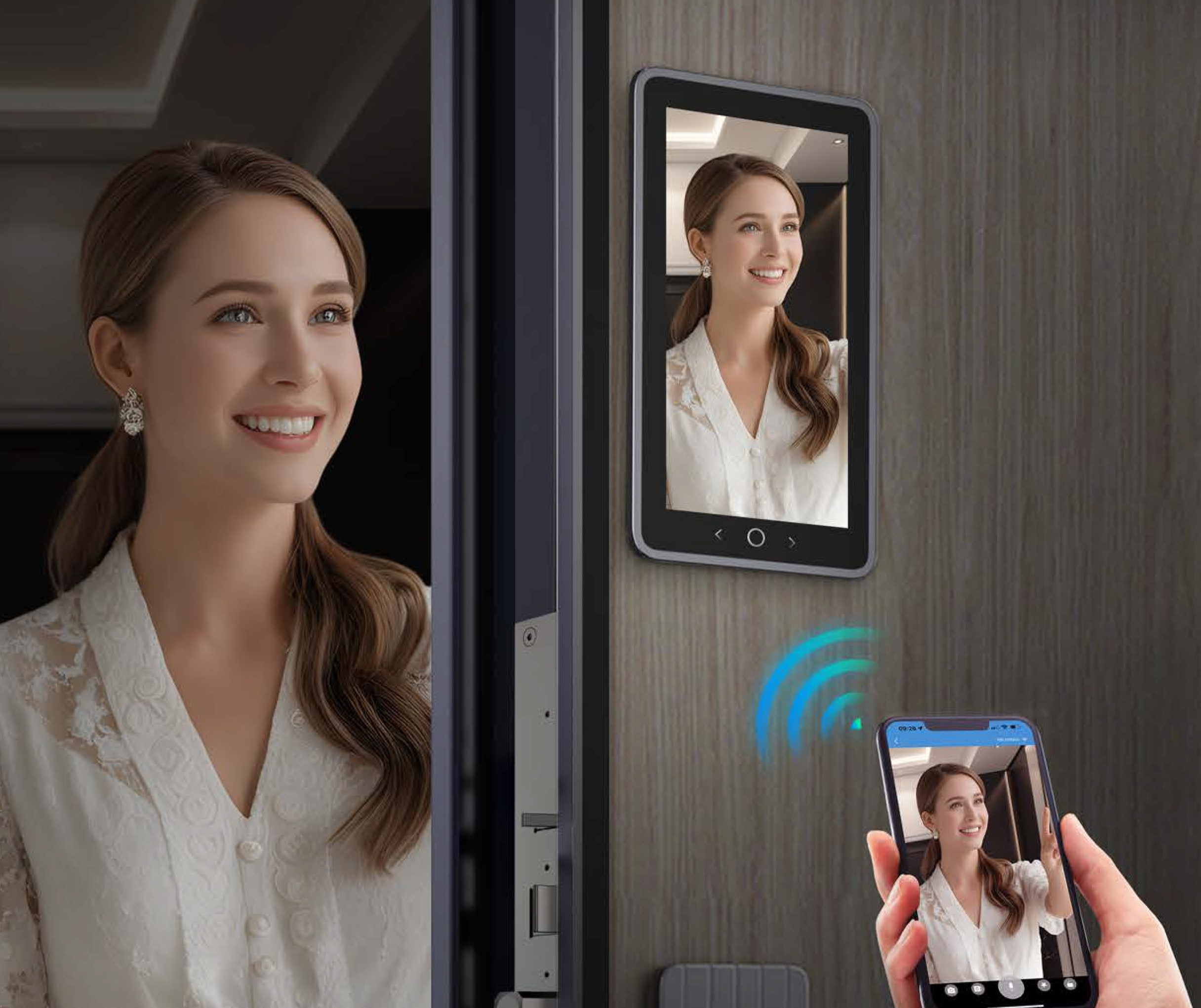 Resident checking visitors on a DoorBot smart video screen